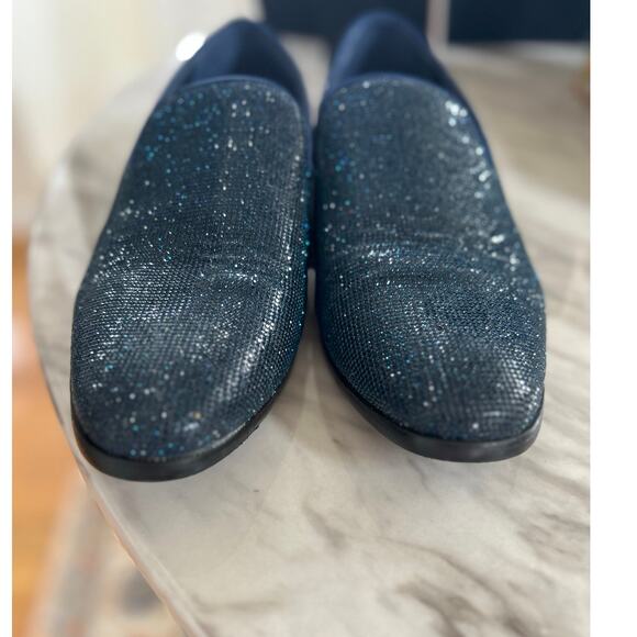Jump New York J75 Blue Rhinestone Embellished Sparkle Smoking Slipper Loafer
